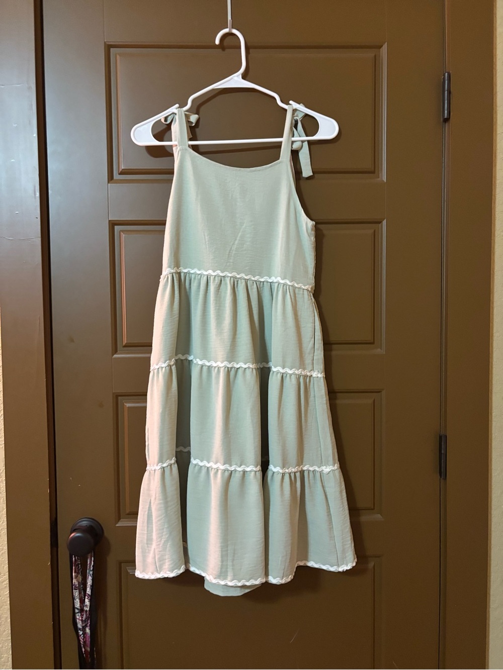 Girls Tie-Strap Tiered Sundress in Light Sage
